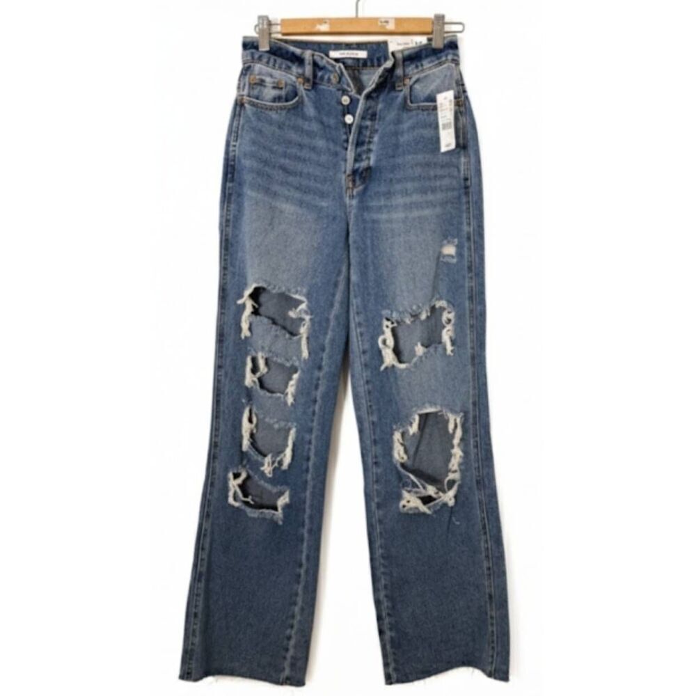 Pacsun womens size 25 tall long fit wide leg baggy jeans ripped distressed